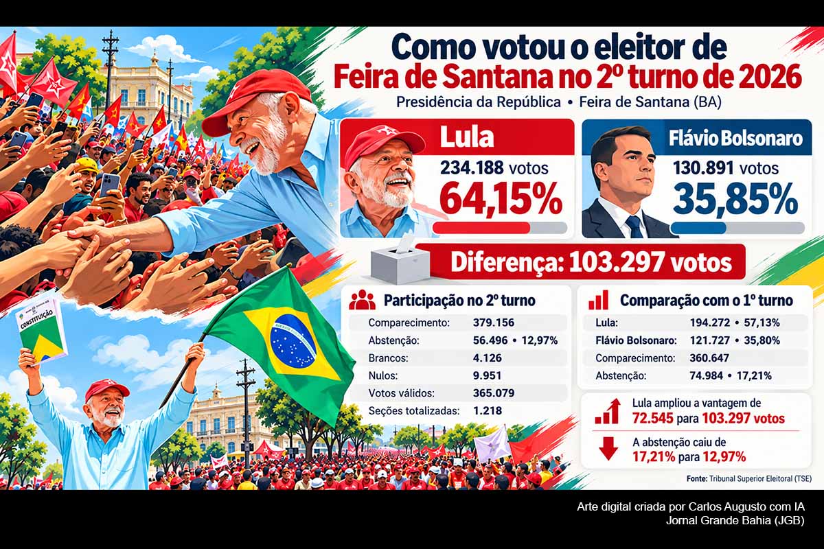 Eleições 2026: veja como o eleitor de Feira de Santana votou para presidente no segundo turno