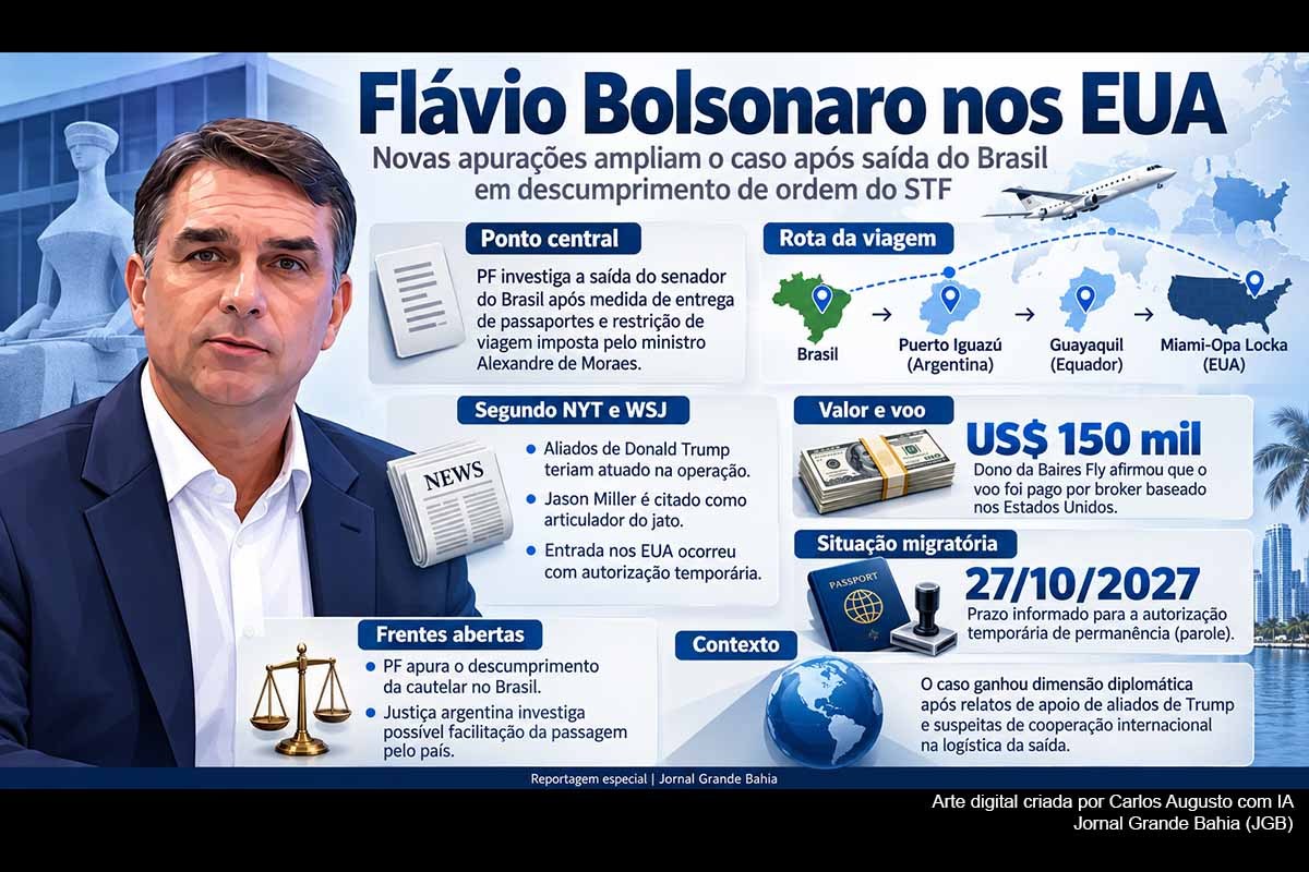 NYT e WSJ apontam apoio de aliados de Trump à saída de Flávio Bolsonaro do Brasil; Justiça argentina investiga