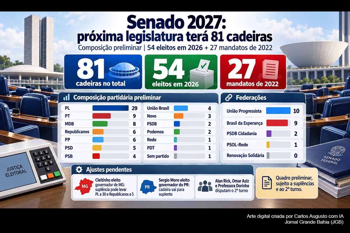 Senado em 2027: PL parte de 29 na soma preliminar, mas eleição de governadores e entrada de suplentes ainda podem alterar bancadas