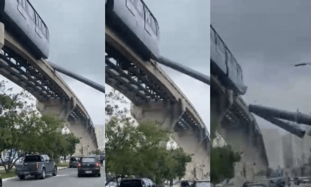 Trem do monotrilho atinge guindaste, que cai em avenida na zona leste de SP; assista